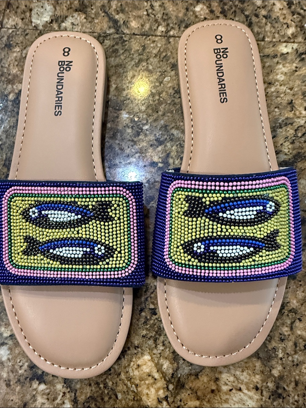 No Boundaries Multicolor Beaded Slide Sandals - Pink, Yellow, Blue